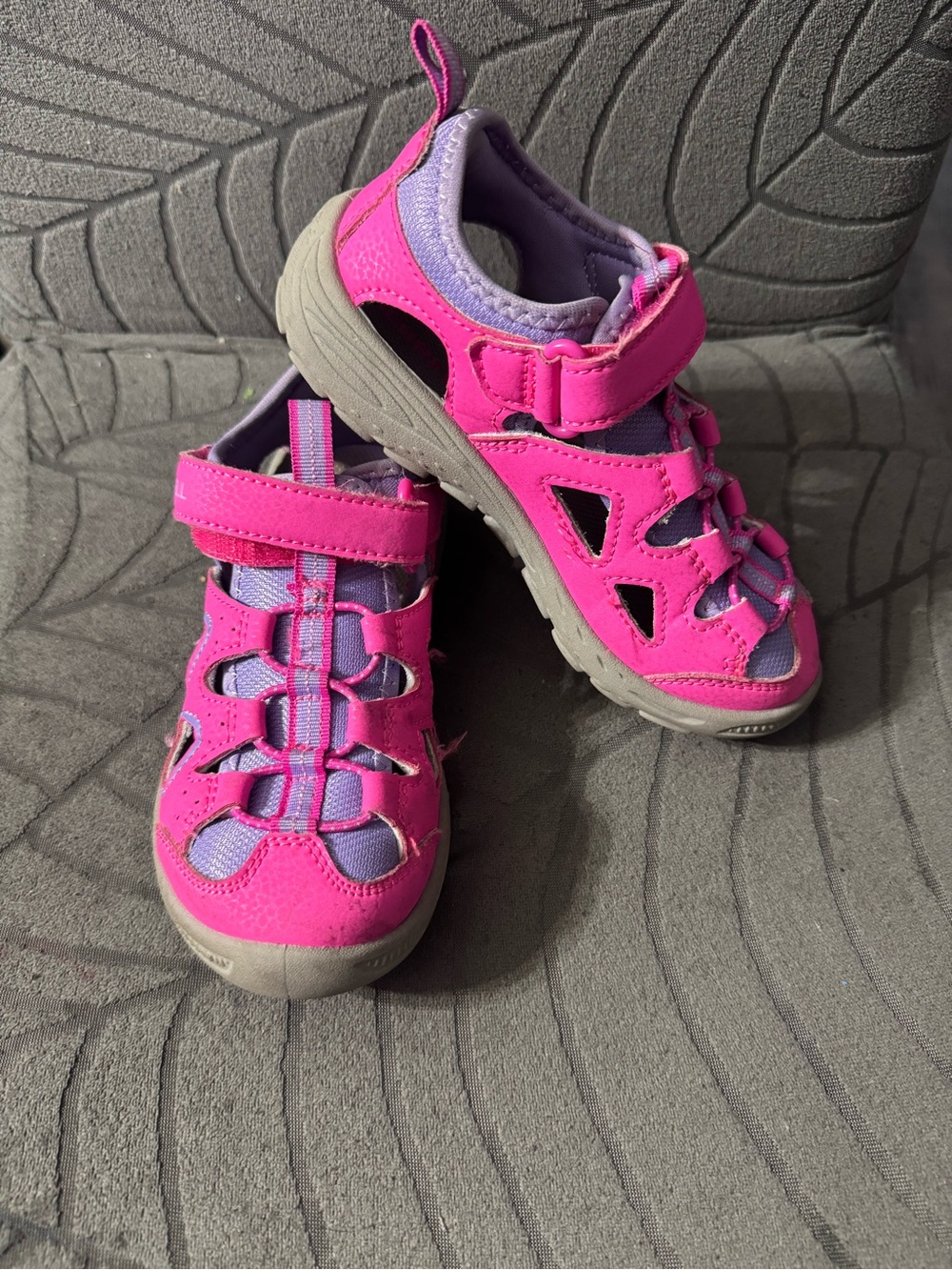 Kids Pink and Purple Outdoor Hook-and-Loop Sandals